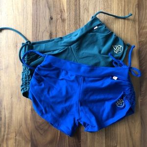 2 Pairs of Shakti Yoga Shorts, Green and Blue, Size Small